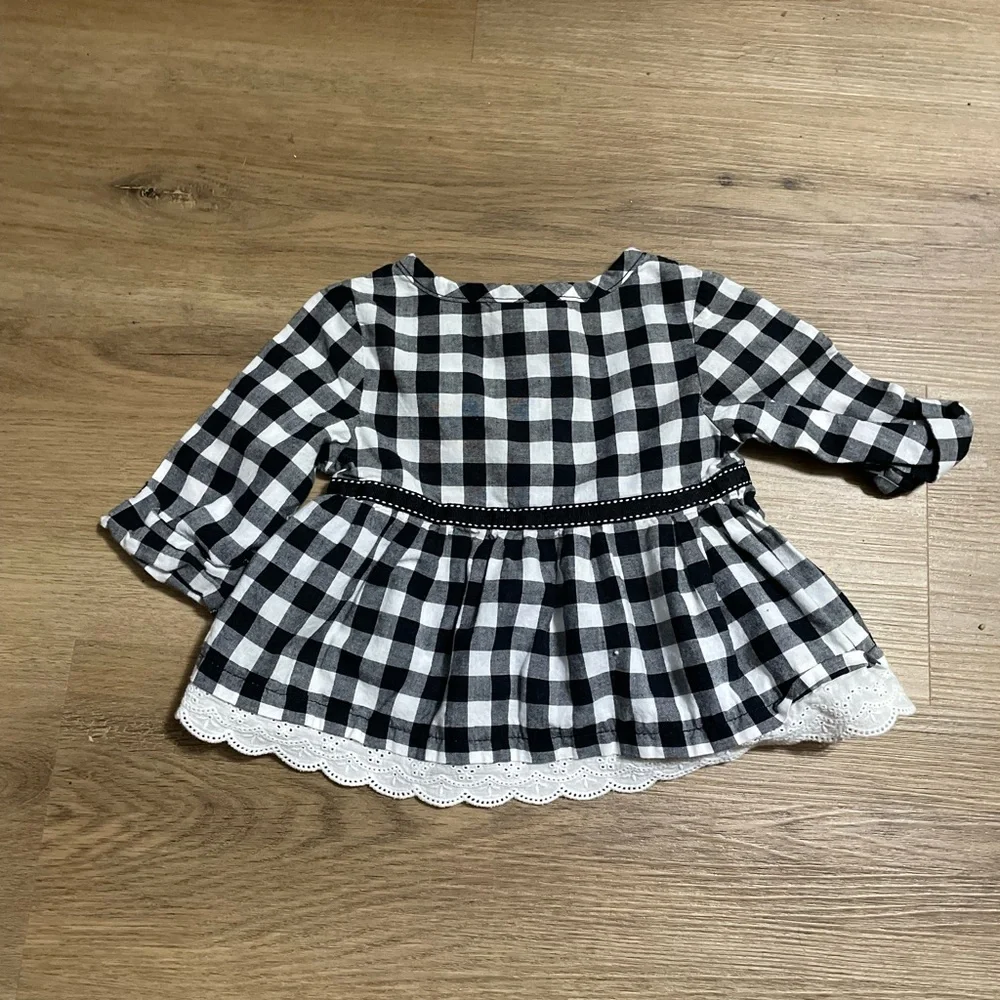 Baby girls black and white checkered dress/ top‎ with lace  size 6m